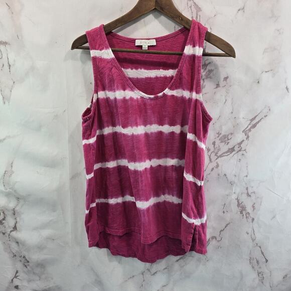 Anthropologie Top Womens Small Pink White Tank Tie Dye Stripe V Cotton Eri Ali - Picture 1 of 8